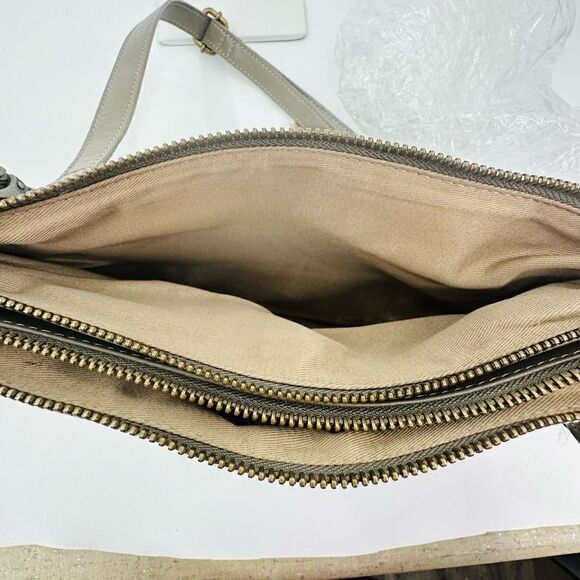 Lucky Brand Leather Fringe Crossbody Bag Gray Western Hippie Boho 3 Section - Picture 6 of 12